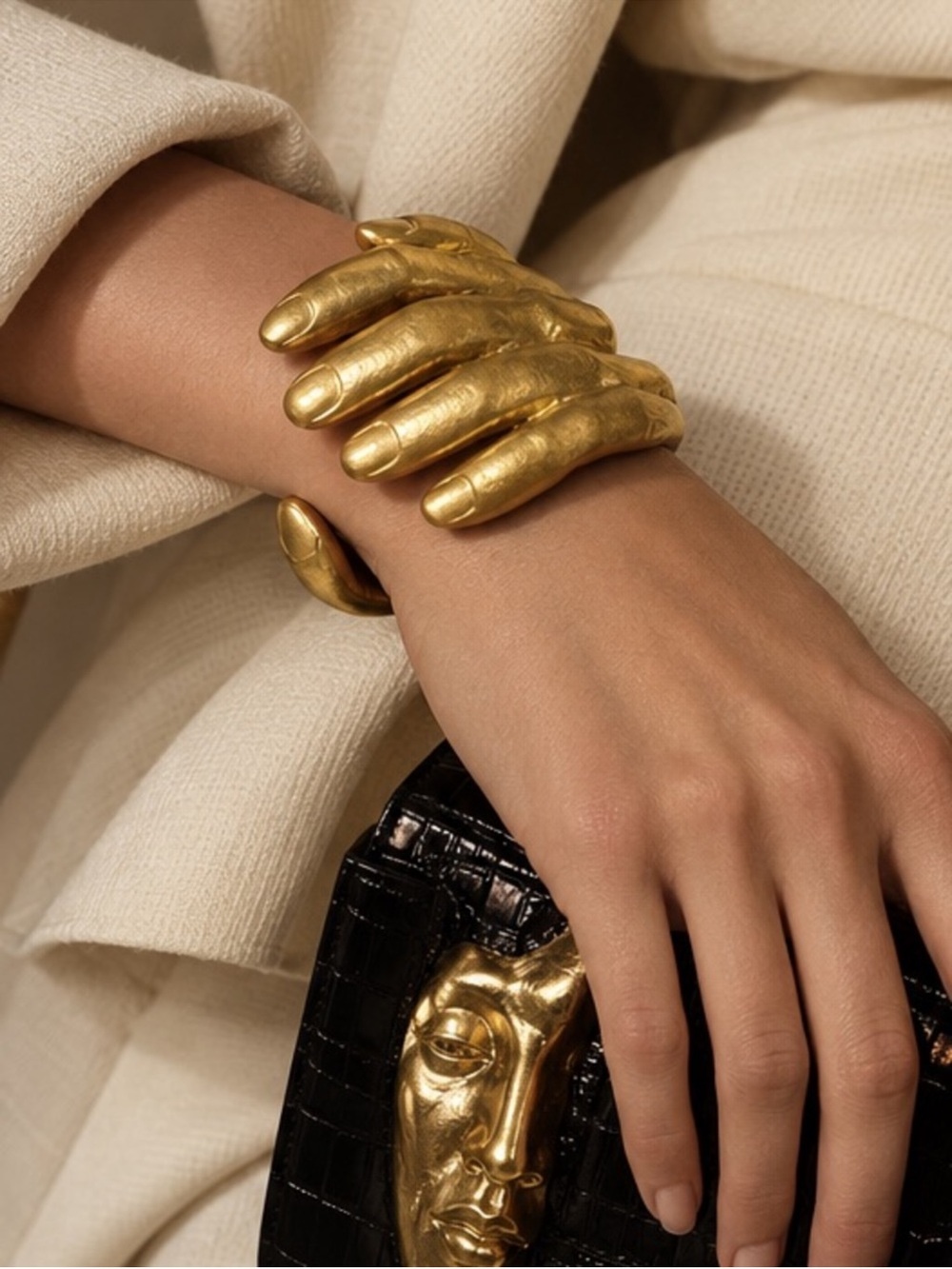 Gold Sculptural Hand Cuff Bracelet — Statement Bracelet
